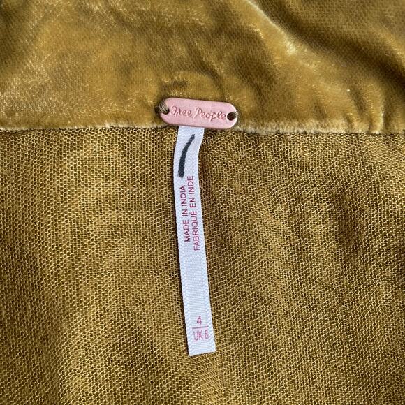 Free People Vivienne Velvet Ruched Mini Skirt 4 Viper Olive Gold Yellow NWOT - Picture 6 of 7